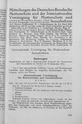 Mitteilungen des Deutschen Bundes für Mutterschutz und der Internationalen Vereinigung für Mutterschutz und Sexualreform