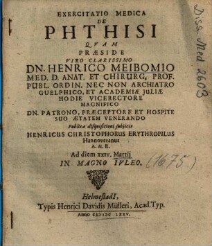 Exercitatio Medica De Phthisi