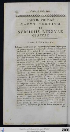 Partis Primae Caput Tertium De Subsidiis Linguae Graecae.
