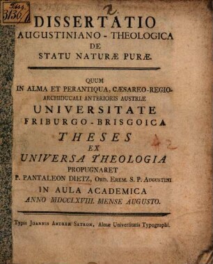 Diss. Augustiano-theol. de statu naturae purae