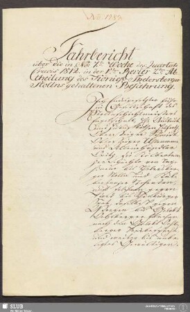 Fahrbericht über die in No: 7te Woche des Quartals Crucis 1812 in der Vten Revier 2ten Abtheilung des Königl: Thelersberger Stollns gehaltenen Befahrung - 18.6158 4.