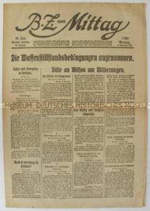 Berliner Tageszeitung "B.Z. am Mittag" zur Annahme der Waffenstillstandsbedingungen