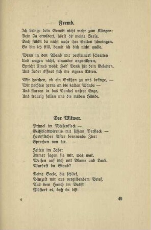 Fremd. / Der Witwer.