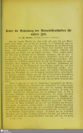 Ueber die Bedeutung der Naturwissenschaften für unsere Zeit