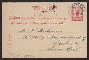Schreiben an Hermann Muthesius (Postkarte)