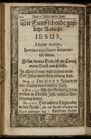 Die Funffzehende geistliche Andacht. Jesus, Amor meus, In cruce auxiliator meus certissimus.