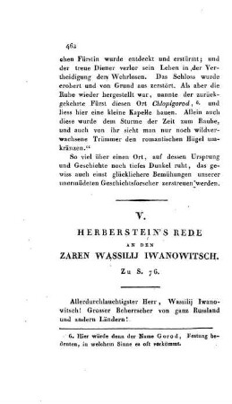 V. Herberstein's Rede an den Zaren Wassilij Iwanowitsch