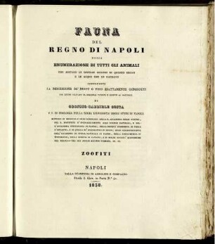 [4], [3],Text: Fauna Del Regno Di Napoli Ossia Enumerazione Di Tutti Gli Animali Che Abitano Le Diverse Regioni Di Questo Regno E Le Acque Che Le Bagnano. [4]. [Animali Raggiati]. [3]