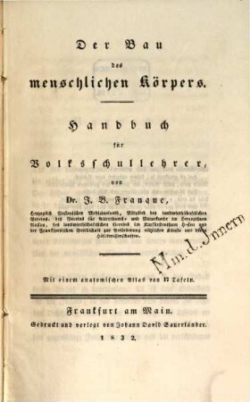 Der Bau des menschlichen Körpers : Handbuch für Volkschullehrer