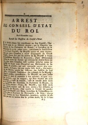 Arresté du parlement de Provence aux chambres assemblées : Du 30. Oct. 1755