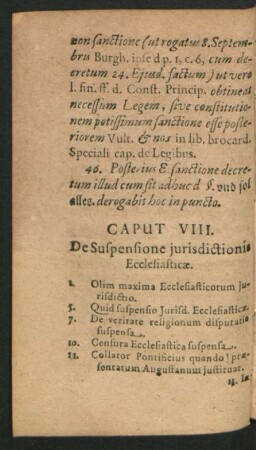 Caput VIII. De Suspensione iurisdictionis Ecclesiasticae.