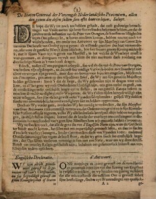 D' Antwoort van de Staten Generael der Vereenigde Nederlandsche Provintien, Op de Declaratie van Oorlogh Des Konings van Groot Britannien