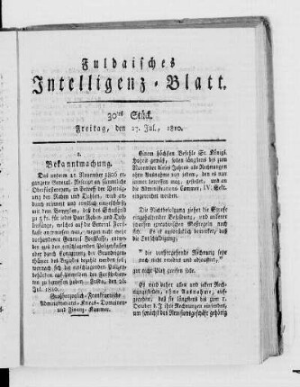 30tes Stück, Ausgabe vom 27. Jul. 1810