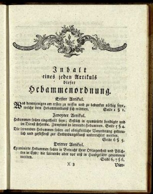 Inhalt eines jeden Artikuls dieser Hebammenordnung