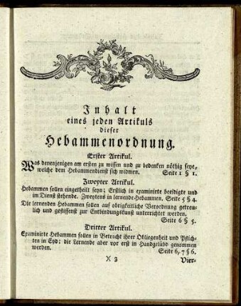 Inhalt eines jeden Artikuls dieser Hebammenordnung
