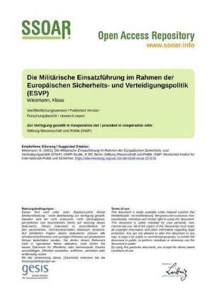 Die Militärische Einsatzführung im Rahmen der Europäischen Sicherheits- und Verteidigungspolitik (ESVP)