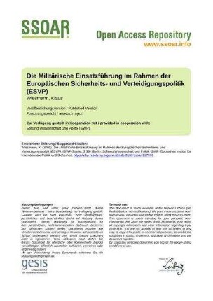Die Militärische Einsatzführung im Rahmen der Europäischen Sicherheits- und Verteidigungspolitik (ESVP)