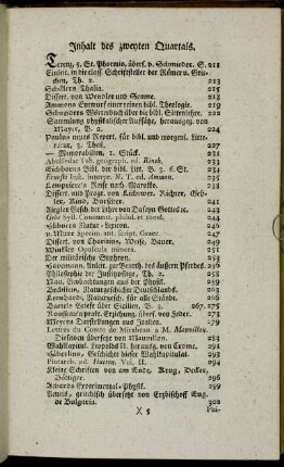 Inhalt des zweyten Quartals.