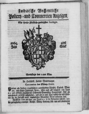 4tes Stück, Ausgabe vom 11. May 1765