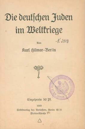 Die deutschen Juden im Weltkriege