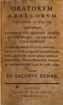 Tenens Reliquias Lesonactis, Herodis Attici, Antisthenis, Alcidamantis et Gorgiae