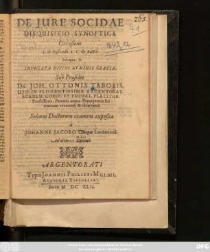 De Iure Socidae Disquisitio Synoptica Occasione L. Si Pascenda S. C. de Pactis