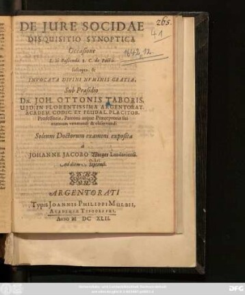 De Iure Socidae Disquisitio Synoptica Occasione L. Si Pascenda S. C. de Pactis