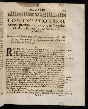 493-500, Consideratio CXXXI. Animae pretium ex passione & sanguine Christi crucifixi pensari, & commensurari debet. Consideratio CXXXII. Quàm gravia sint peccata nostra, apparet ex aspectu & contemplatione crucifixi Jesu.