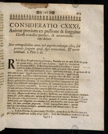 493-500, Consideratio CXXXI. Animae pretium ex passione & sanguine Christi crucifixi pensari, & commensurari debet. Consideratio CXXXII. Quàm gravia sint peccata nostra, apparet ex aspectu & contemplatione crucifixi Jesu.