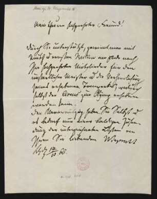 Brief an Friedrich Wilhelm Jähns : 17.10.1866