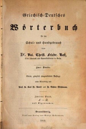 Griechisch-Deutsches Wörterbuch für den Schul- und Handgebrauch, 2. L - Ō und Eigennamen