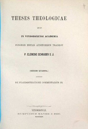 Theses theologicae, Series Quarta