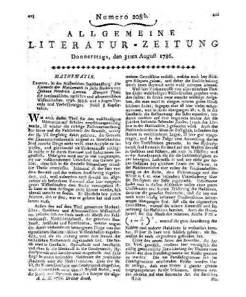 Monatsregister vom August 1786