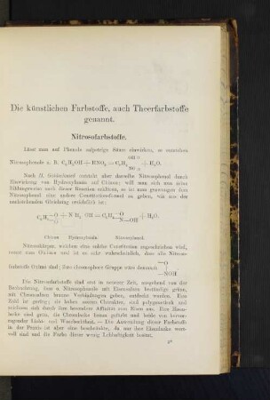 Die künstlichen Farbstoffe, auch Theerfarbstoffe genannt. Nitrosofarbstoffe.