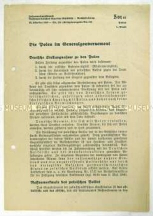 Informationsblatt des Rassenpolitischen Amtes der NSDAP über Rechte und Pflichten der polnischen Bevölkerung im "Generalgouvernement"