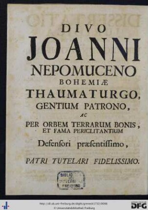 Divo Joanni Nepomuceno ...