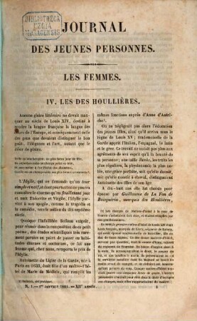 Journal des jeunes personnes : éducation, littérature, science et industrie, modes, etc. 12. 1844, Nr. 1 - 6