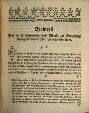 Beweis daß die Ordensgeistlichen und Mönche zur Seelensorge unfähig, und von den Pfarreyen abzurufen seyen