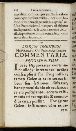 In Librum Secundum Hippocratis Coi Prognosticorum Commentaria.