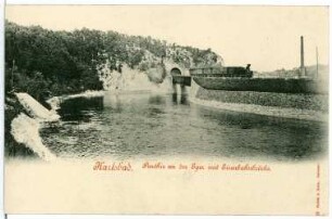 Karlsbad. Partie an der Eger mit Eisenbahnbrücke