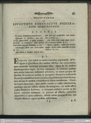 Sectio Tertia De Effectibus Contractus Pigneratitii Hamburgensis