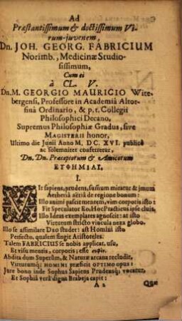 Joh. Georg. Fabricii Norimbergensis Magisterium Philosophicum, Collatum Altorfii Anno MDCXVI., Mense Junio