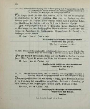 Nr. 132: Ministerialbekanntmachung über die Vertretung des portugiesischen Konsulats in Sonneberg durch den portugiesischen Konsul Viktor von Klemperer in Leipzig