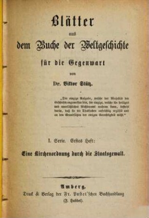 Blätter aus dem Buche der Weltgeschichte für die Gegenwart, I,1