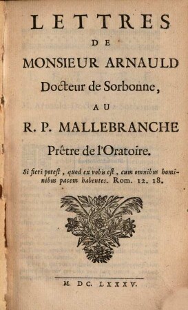 Lettres au Malebranche