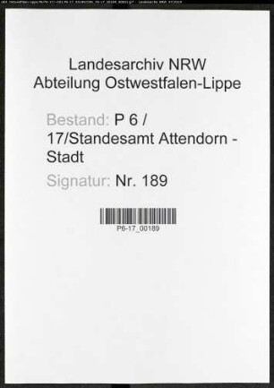 Sterberegister Standesamt Attendorn-Stadt