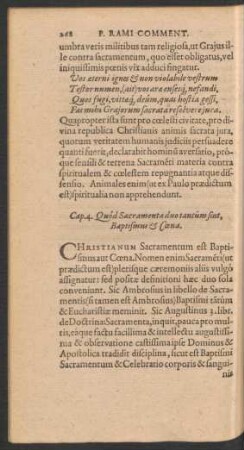 Cap. 4. Quod Sacramenta duo tantum sint, Baptismus & Coena.