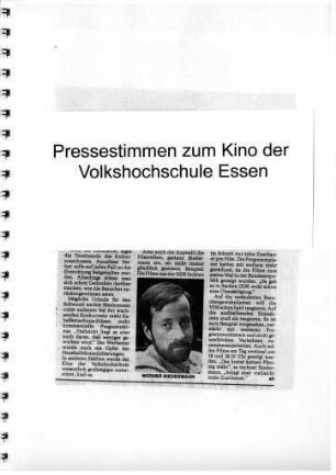 Mappe mit Pressestimmen zum Kino der Volkshochschule Essen