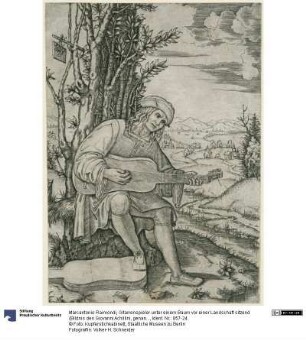Gitarrenspieler unter einem Baum vor einer Landschaft sitzend (Bildnis des Giovanni Achillini, genannt Filotèo)