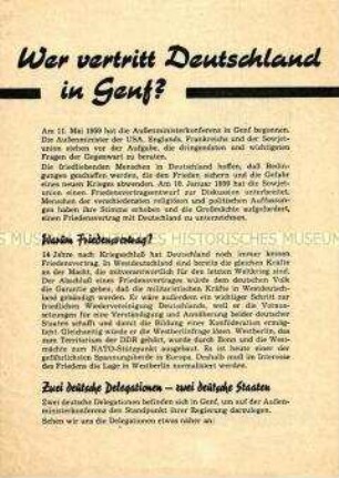 Flugschrift zur Vorstellung und Charakterisierung der Vertreter der DDR und der Bundesrepublik bei der Außenministerkonferenz der Alliierten im Mai 1959 in Genf
